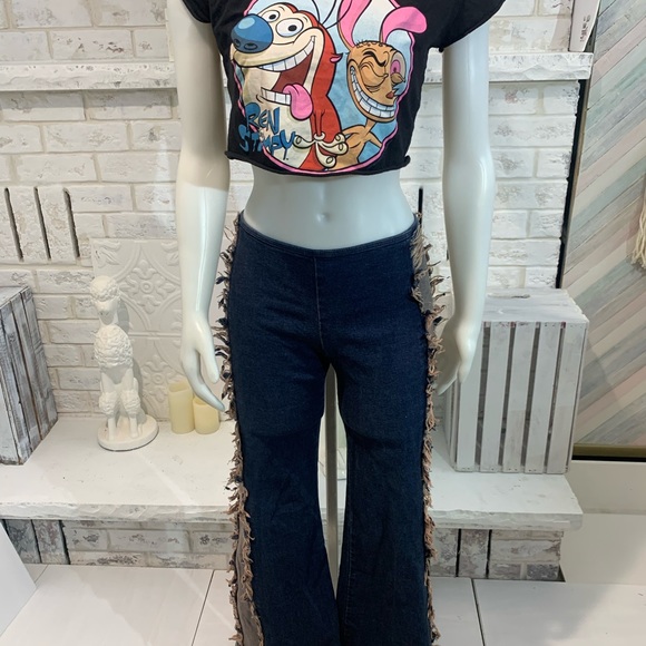 Y2K stretchy hip hugger tassel fringe western flair jeans - Picture 5 of 11